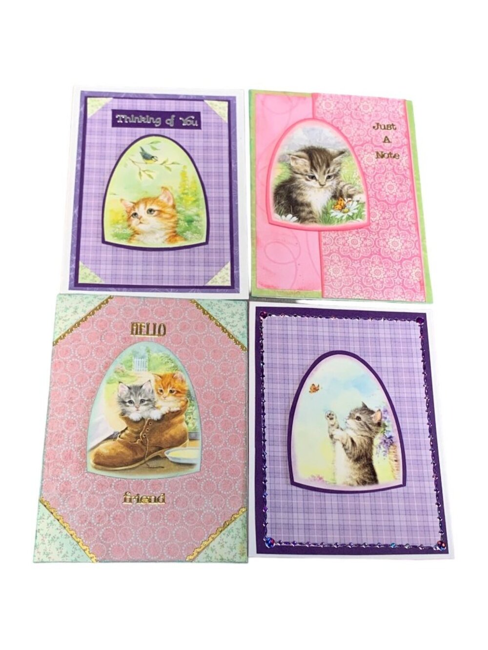 Set of 4 Cute Kitten Handmade Greeting Cards Various Occasions